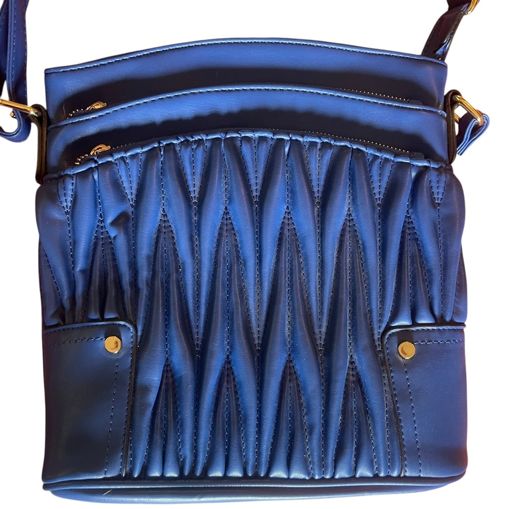 Alyssa Crossbody Bag Quilted Accent Zip Pockets Vegan Leather Cobalt Blue Purse